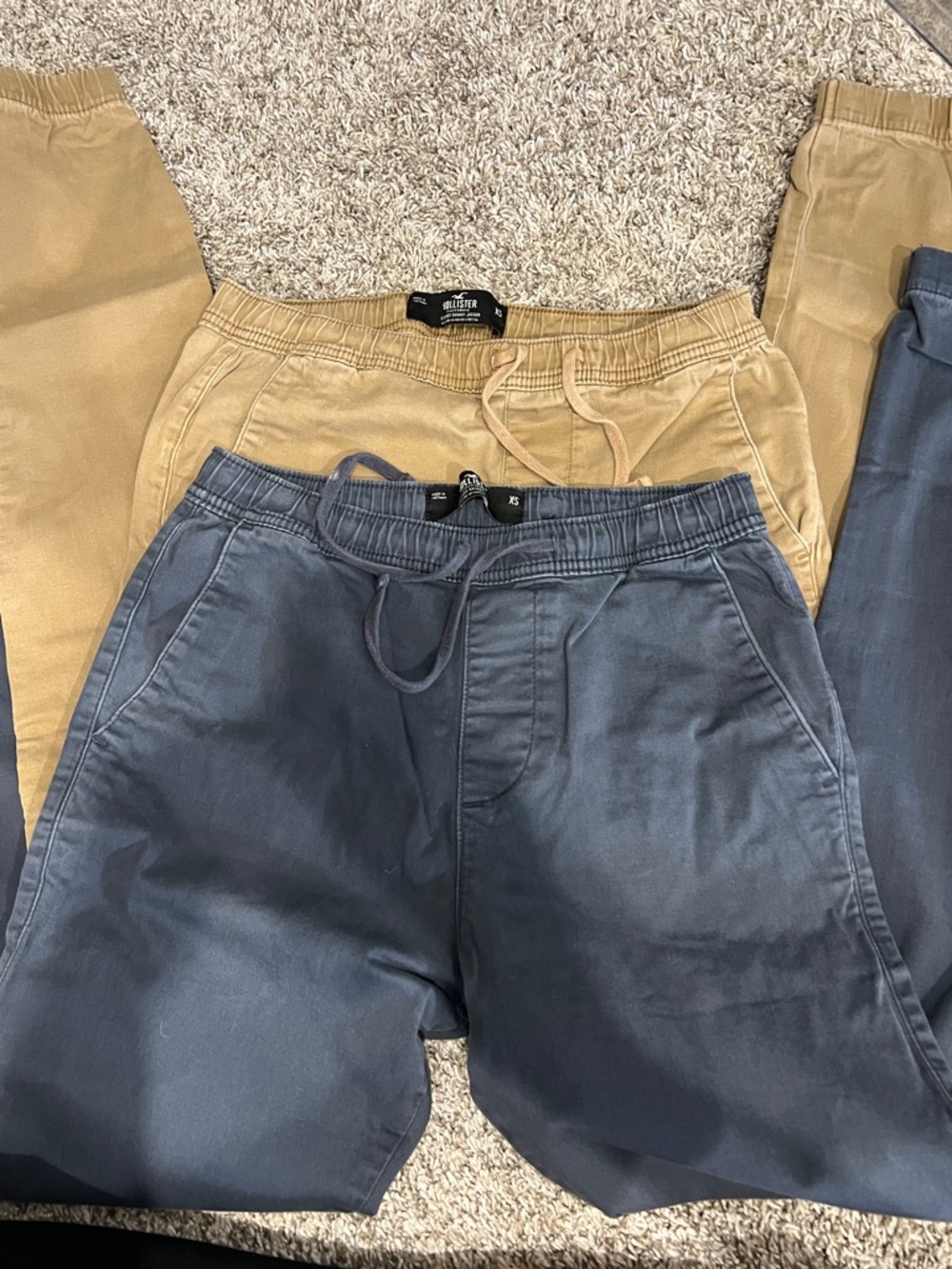 2 Pairs of Hollister Men's Navy and Khaki Stacked Skinny Joggers, XS Extra Small